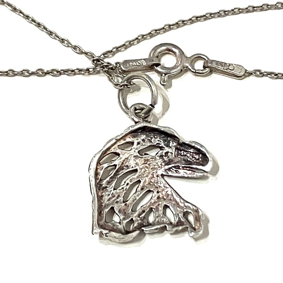 Vintage Sterling Silver Eagle Head Pendant Necklace - Picture 5 of 6
